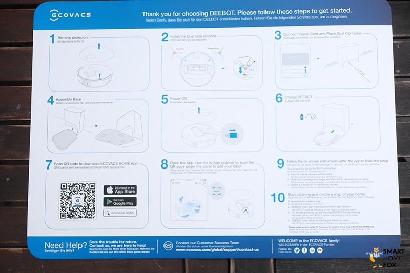 Die Schnellstartanleitung des Ecovacs Deebot T10 ist in der Nahaufnahme zu sehen
